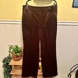 DG2 Brown Velvet Wide Leg Pull On Pants Trousers pockets 18W
